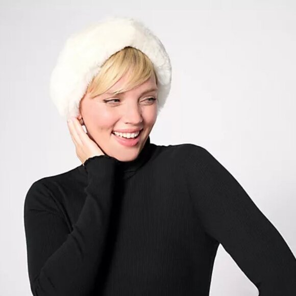NEW WITH TAGS Faux Fur Bunny Headband Cream Soft Winter - Picture 1 of 5
